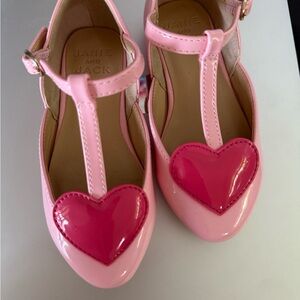 Janie and Jack Pink Dress Shoes with T-strap and Heart Decoration
